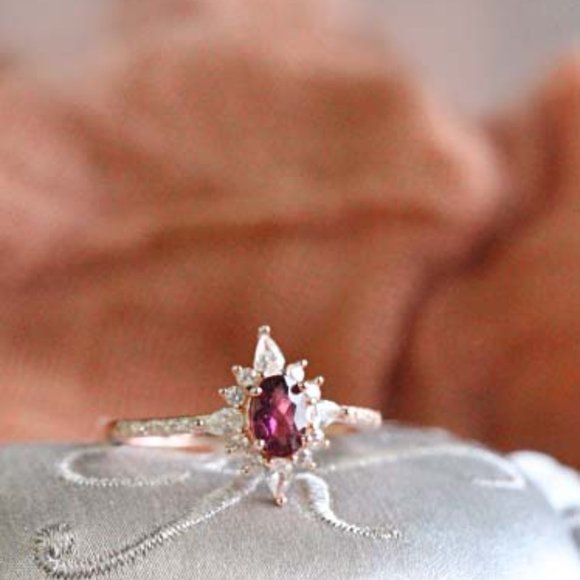 Natural Gemstone Ring Gold Vermeil Red Garnet ring for Her Retro Open Ring - Picture 7 of 11